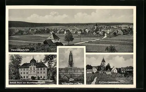 AK Heroldsbach, Ortsansicht, Schloss Thurn, Kirche, Muttergottes am Berg