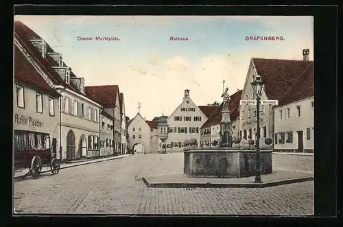 AK Gräfenberg, Oberer Marktplatz mit Rathaus und Brunnen