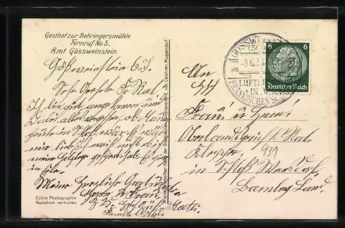 AK Behringersmühle /Fränk. Schweiz, Blick zum Gasthaus