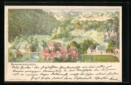 Lithographie Behringersmühl, Blick auf den Ort