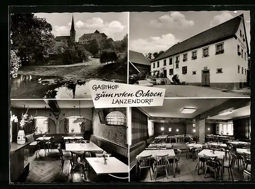 AK Lanzendorf, Gasthof Zum roten Ochsen, Ortsansicht mit Kirche
