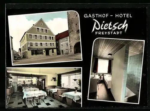 AK Freystadt, Gasthof-Hotel Pietsch, Aussen- und Innenansichten