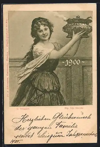 Künstler-AK Hermann Torggler: Mädchen mit einer Suppenterrine-Hip, hip, hurrah !