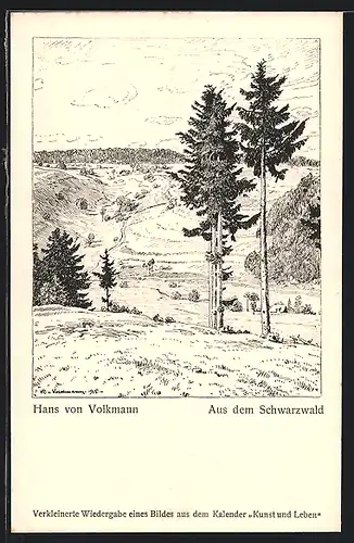 Künstler-AK Hans von Volkmann: Landschaft aus dem Schwarzwald