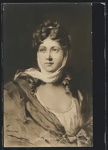 Künstler-AK Portrait Königin Luise von Preussen mit Tuch
