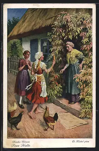 Künstler-AK Otto Kubel: Frau Holle, Rückkehr der Goldmarie