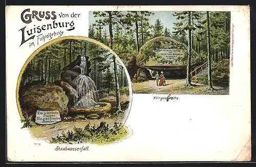 AK Wunsiedel / Luisenburg i. Fichtelgebirge, Klingergrotte, Staubwasserfall