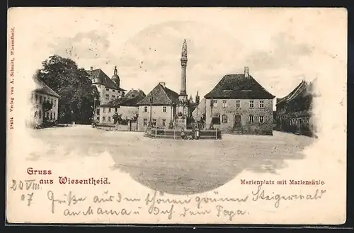 AK Wiesentheid, Marienplatz mit Mariensäule