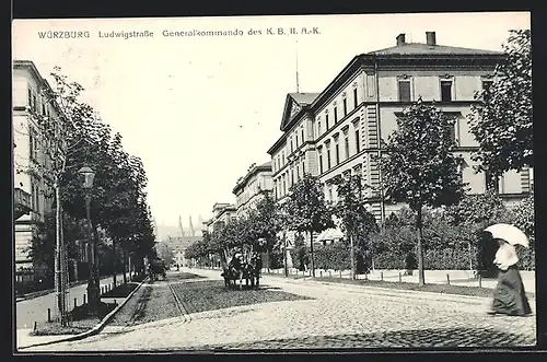 AK Würzburg, Ludwigstrasse mit Generalkommando des K.B. II. A.-K.