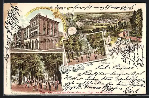 Lithographie Bad Kissingen, Panorama vom Sinnberg, Kgl. Kurhaus & Kurgarten