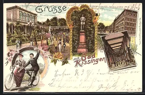 Lithographie Bad Kissingen, Koversationssaal, Kolonnaden, Kurhausstrasse