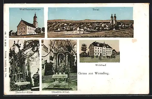 AK Wemding, Totalansicht, Wallfahrtskirche, Wildbad, Theodor-Altar & Gnaden-Altar