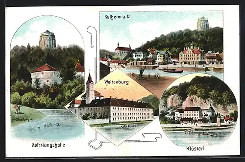 AK Kelheim a. D., Weltenburg, Befreiungskapelle, Klösterl, Teilansicht