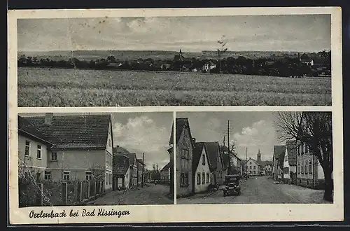 AK Oerlenbach bei Bad Kissingen, Ortsansicht aus der Ferne und zwei Strassenpartien