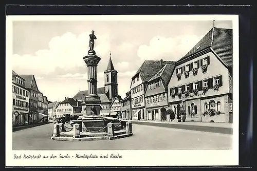 AK Bad Neustadt a. d. Saale, Marktplatz und Kirche