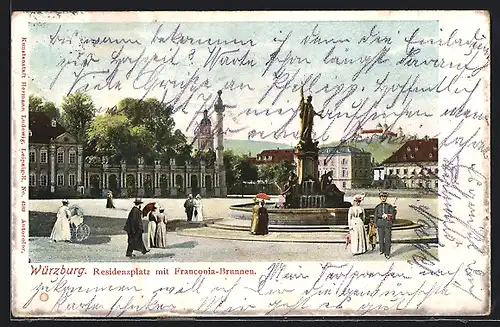 AK Würzburg, Residenzplatz mit Franconia-Brunnen