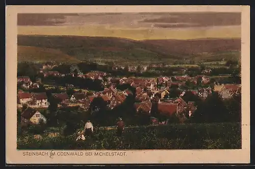 AK Steinbach im Odenwald bei Michelstadt, Totalansicht von einem Berg aus