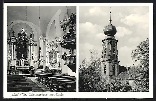 AK Gaibach / Ufr., Balthasar-Neumann-Kirche, Aussen- und Innenansicht