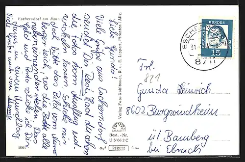 AK Escherndorf am Main, Totalansicht mit Fürstenberg, Kirchberg, Lump, Eulengrube und Hengstberg