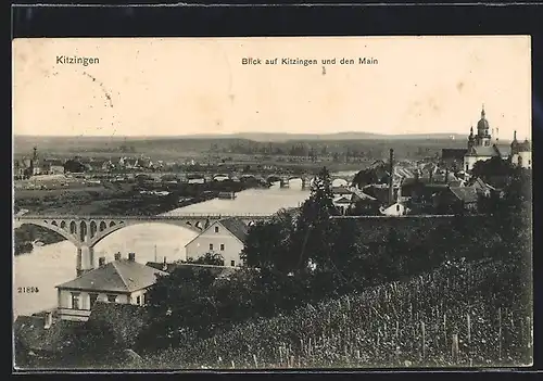 AK Kitzingen, Ortsansicht und Blick auf den Main