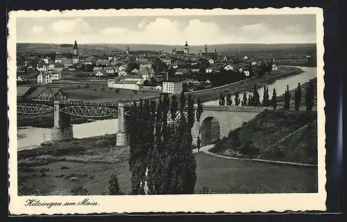 AK Kitzingen am Main, Gesamtansicht von einem Berg aus