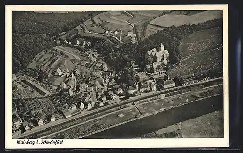 AK Mainberg bei Schweinfurt, Ortsansicht mit Schloss vom Flugzeug aus