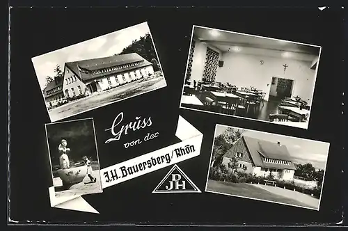 AK Bischofsheim /Rhön, Jugengherberge Bauersberg mit Innen- und Aussenansicht