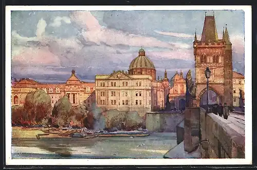 Künstler-AK Jaroslav Setelik: Prag, Mala Strana und Karlsbrücke