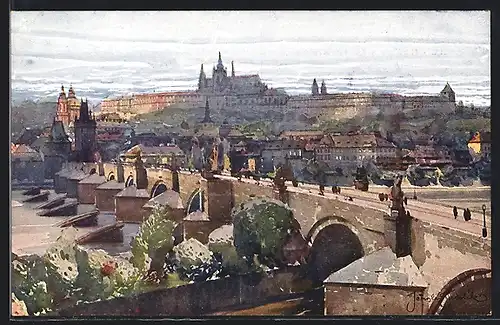 Künstler-AK Jaroslav Setelik: Prag, Panorama des Hradcany