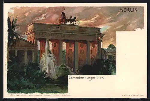 Künstler-AK Heinrich Kley: Berlin, Das Brandenburger Thor im Abendrot