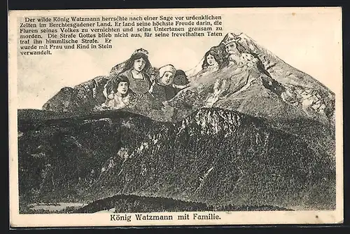 AK König Watzmann mit Familie, Berg mit Gesicht / Berggesichter