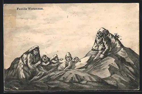 AK Familie Watzmann als Berg mit Gesicht / Berggesichter