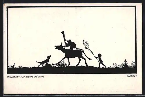 Künstler-AK Diefenbach: Per aspera ad astra, Teilbild 6, Affe auf einem Esel