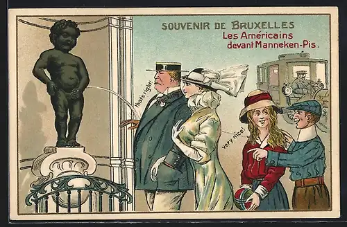 AK Bruxelles, Familie bei Manneken-Pis, Toilettenhumor