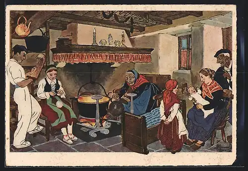 Künstler-AK Charles Homualk: Intèrieur de Ferme