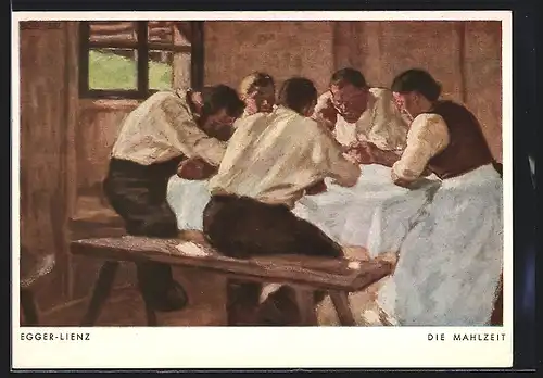 Künstler-AK Albin Egger-Lienz: Frauen und Männer bei der Mahlzeit