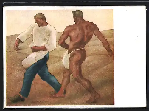 Künstler-AK Albin Egger-Lienz: Die beiden Säemänner, Männerakt