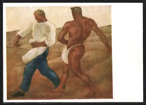 Künstler-AK Albin Egger-Lienz: Die beiden Säemänner, Männerakt