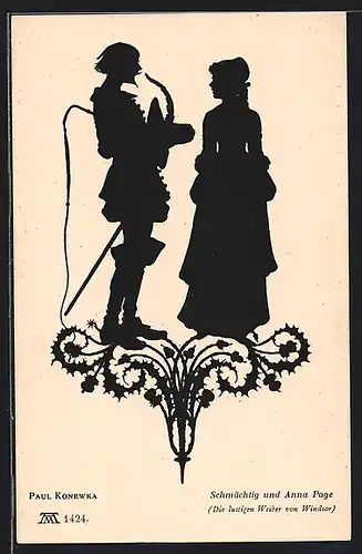 Künstler-AK Paul Konewka: Schattenbild, Schmächtig und Anna Page, Die lustigen Weiber von Windsor