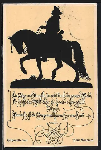 Künstler-AK Paul Konewka: Der Jäger aus Kurpfalz auf seinem Pferd