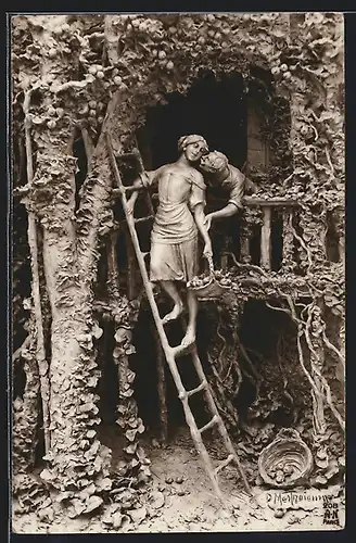 Künstler-AK Domenico Mastroianni: Mädchen steigt auf Leiter zu Geliebtem herauf