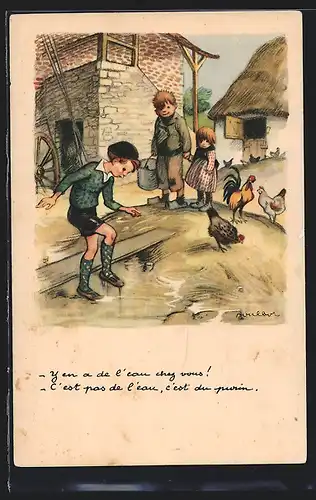 Künstler-AK Francisque Poulbot: Spielende Kinder auf einem Bauernhof