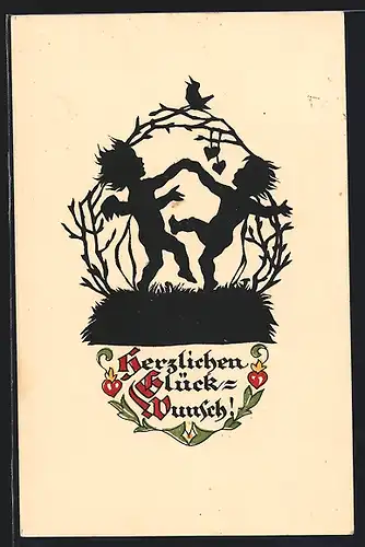 Künstler-AK Georg Plischke: Kind mit einem Engel beim Tanz