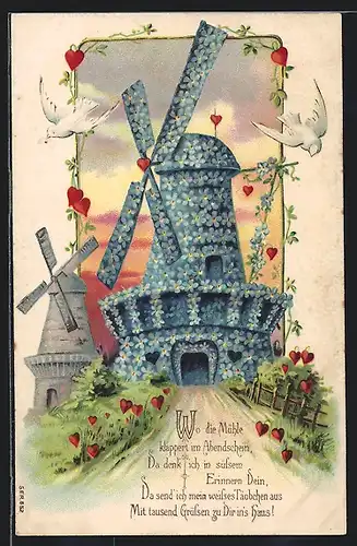 AK Mühle aus Vergissmeinnicht, Blumenbild