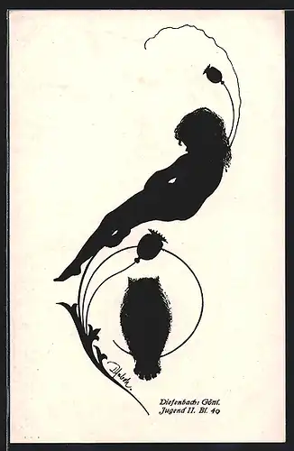 Künstler-AK Diefenbach: Schattenbild Göttl. Jugend II., Bl. 40, Eule