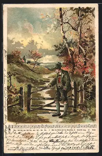 Künstler-AK Theodor Guggenberger: Bursche an einem Gatter im Herbst