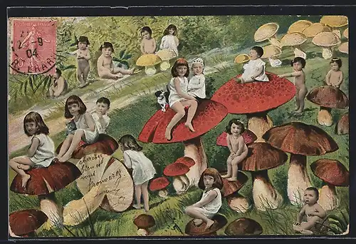 AK Kinder zwischen Pilzen
