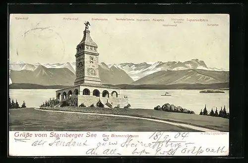 AK Starnberg, Bismarckturm und Gipfelpanorama am Starnberger See