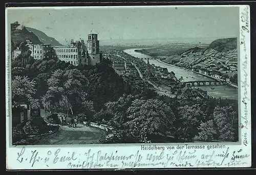 AK Heidelberg, Heidelberg von der Terrasse gesehen