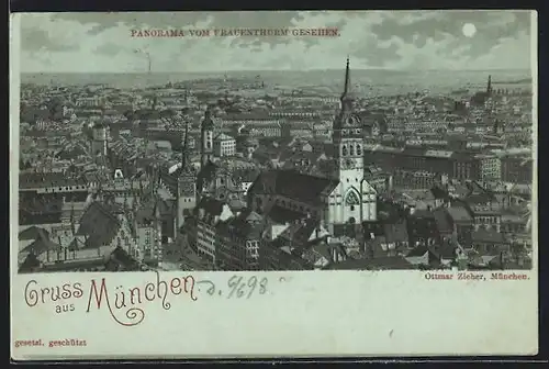 Lithographie München, Panorama vom Frauenthurm gesehen